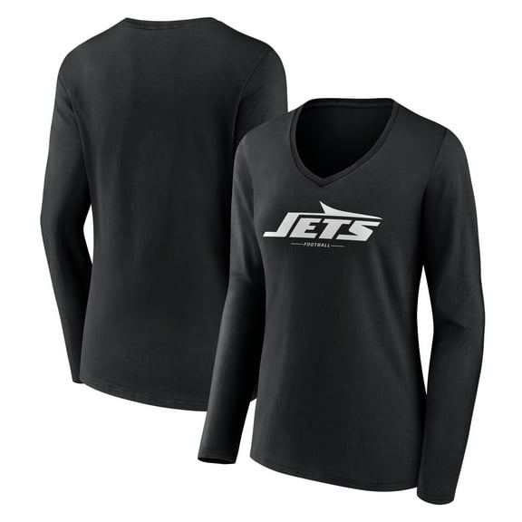 Women's Black New York Jets Logo Team Lockup Long Sleeve V-Neck T-Shirt