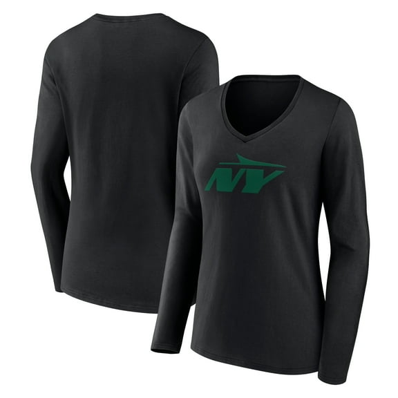Women's Black New York Jets Secondary Logo Long Sleeve V-Neck T-Shirt