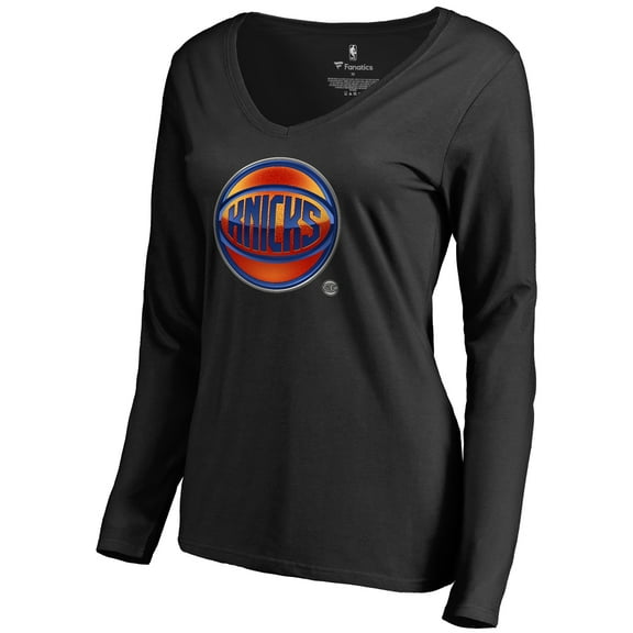 Women's Black New York Knicks Midnight Mascot Long Sleeve V-Neck T-Shirt