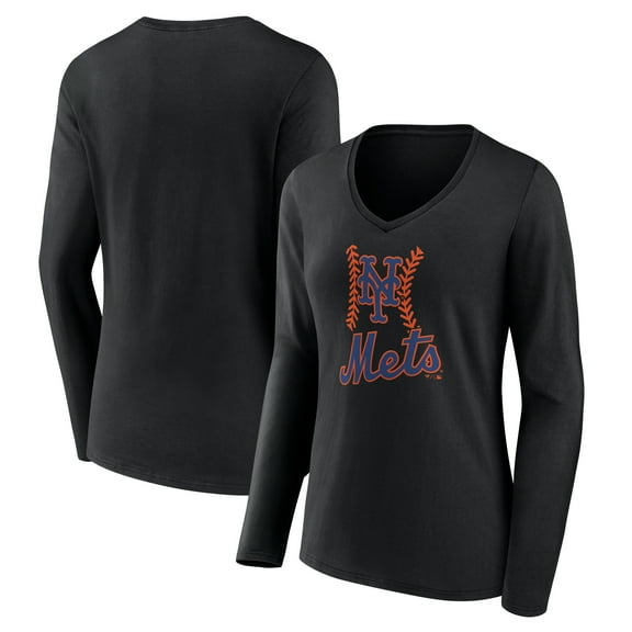 Women's Black New York Mets Fastball Long Sleeve V-Neck T-Shirt