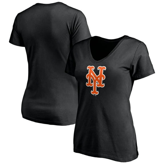 Women's Black New York Mets Team Logo Official Logo V-Neck T-Shirt