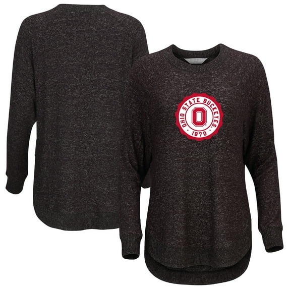 Women's Black Ohio State Buckeyes Oversized Cuddle Raglan Tri-Blend Pullover Sweatshirt