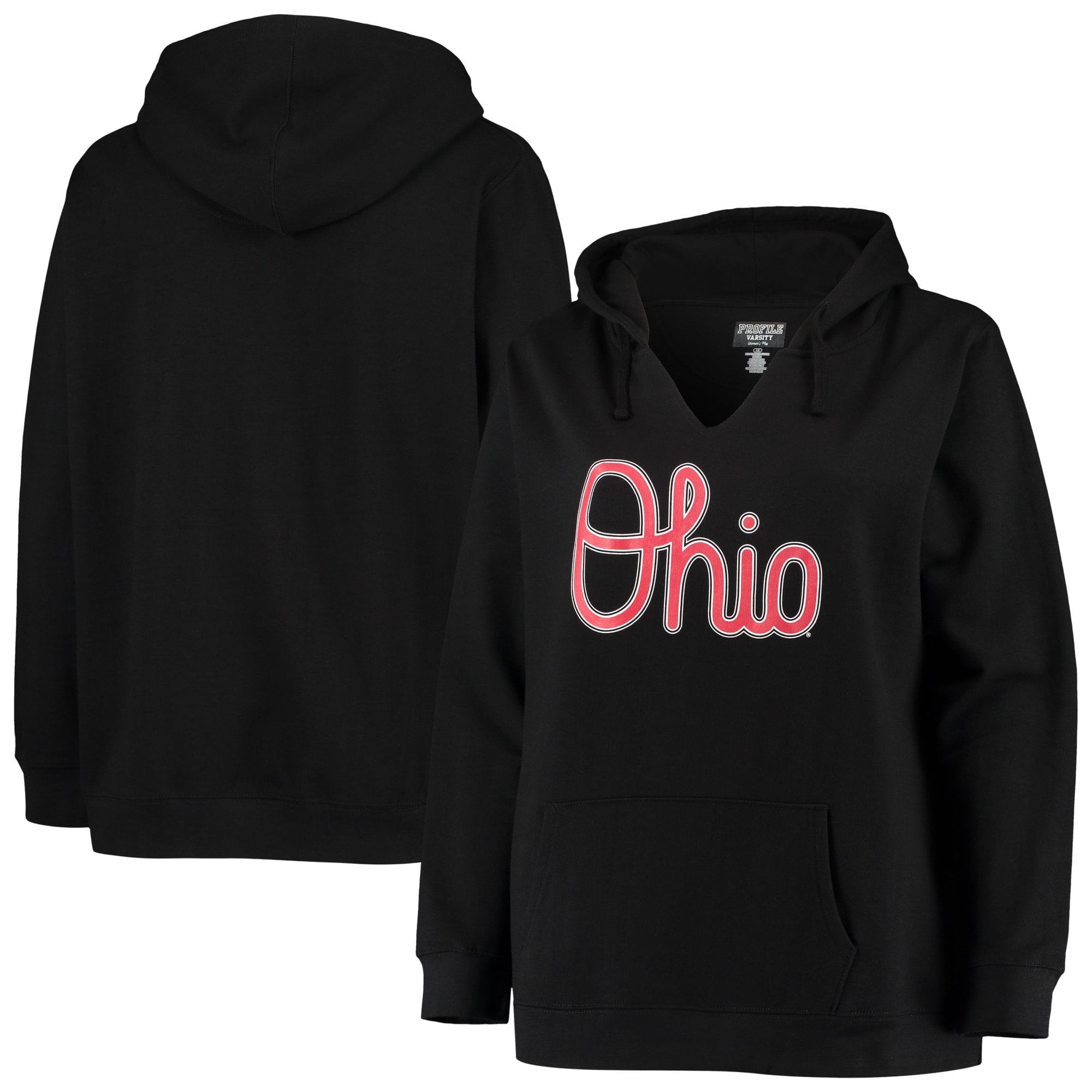 Women s Black Ohio State Buckeyes Plus Size Notch Neck Team Pullover Hoodie Walmart