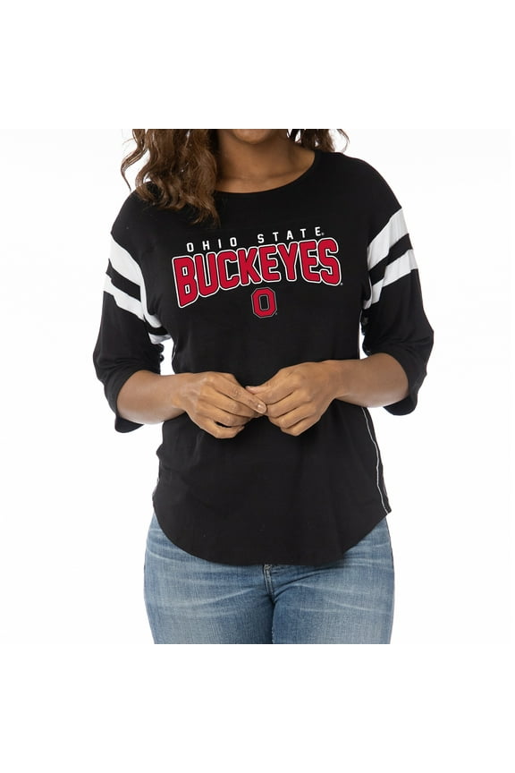 Women's Black Ohio State Buckeyes Relaxed Abigail Half-Sleeve T-Shirt