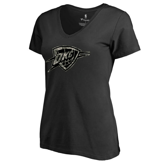Women's Black Oklahoma City Thunder Cloak Camo V-Neck T-Shirt