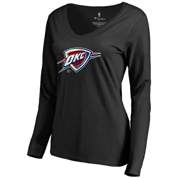 Women's Black Oklahoma City Thunder Midnight Mascot Long Sleeve V-Neck T-Shirt