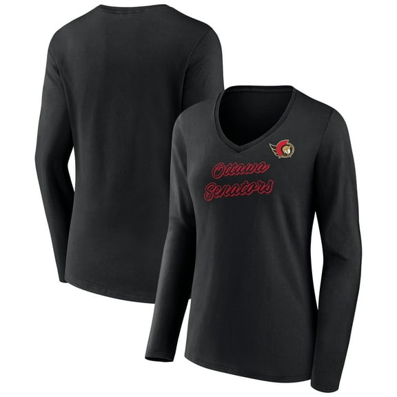 Women's Black Ottawa Senators Forge Long Sleeve V-Neck T-Shirt