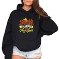 thumbnail image 1 of Women's Black Oversized Hoodie 2026 Happy New Year Red & Gold Celebration Graphic Print Casual Pullover Hooded Sweatshirt S-2XL, 1 of 5