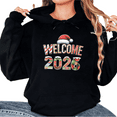 thumbnail image 1 of Women's Black Oversized Hoodie Welcome 2026 Christmas Pattern Graphic Print Casual Pullover Hooded Sweatshirt S-2XL, 1 of 5