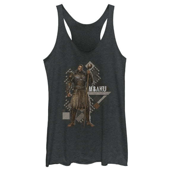 Women's Black Panther: Wakanda Forever Lord M'Baku Pattern Racerback Tank Top Black Heather 2X Large