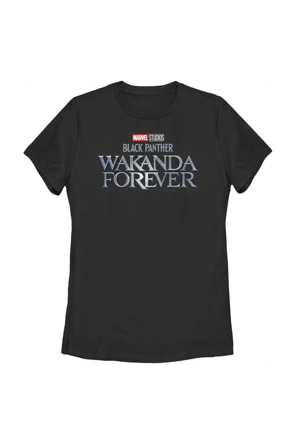 Women's Black Panther: Wakanda Forever Metallic Movie Logo Graphic Tee Black Medium