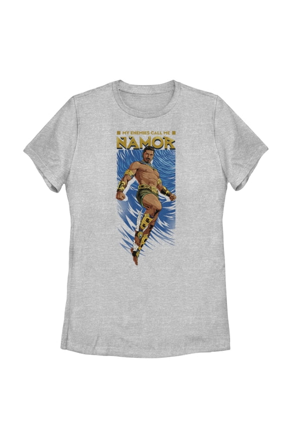 Women's Black Panther: Wakanda Forever My Enemies Call Me Namor Animated Graphic Tee Athletic Heather 2X Large