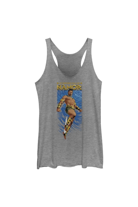 Women's Black Panther: Wakanda Forever My Enemies Call Me Namor Animated Racerback Tank Top Gray Heather Medium