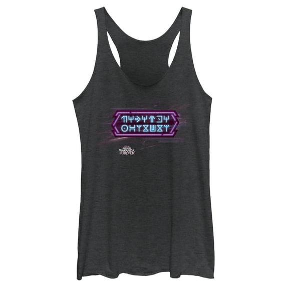 Women's Black Panther: Wakanda Forever Neon Symbols Racerback Tank Top Black Heather X Small