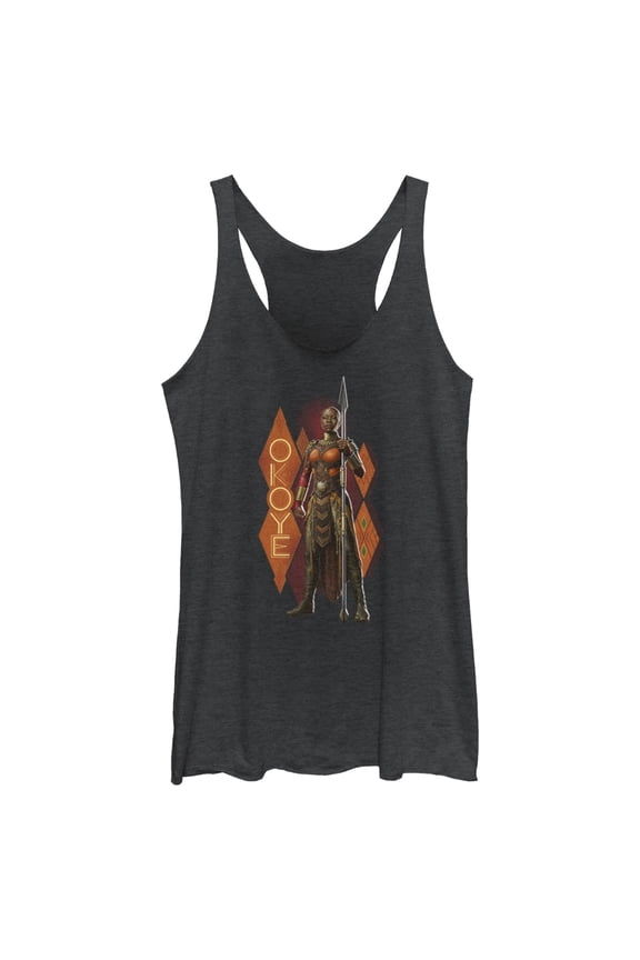 Women's Black Panther: Wakanda Forever Okoye Pattern Racerback Tank Top Black Heather Small