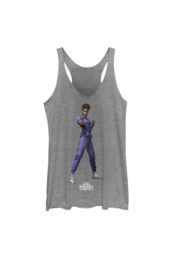 Women's Black Panther: Wakanda Forever Shuri Action Pose Racerback Tank Top Gray Heather Large