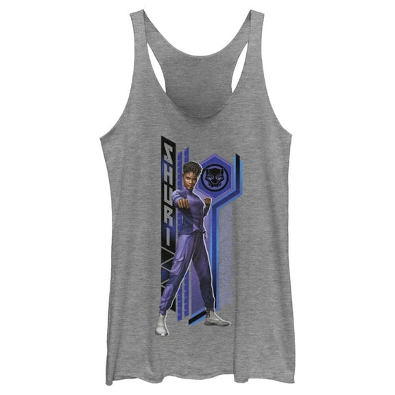 Women's Black Panther: Wakanda Forever Shuri Pattern Racerback Tank Top Gray Heather Small