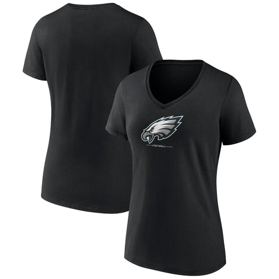 Women's Black Philadelphia Eagles Logo Team Lockup V-Neck T-Shirt