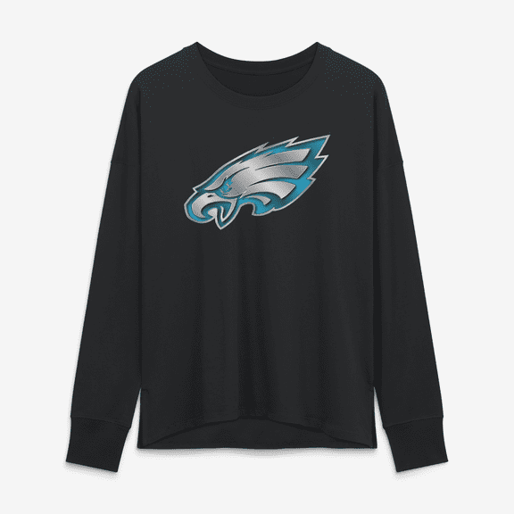 Women's Black Philadelphia Eagles Metallic Mascot Long Sleeve T-Shirt