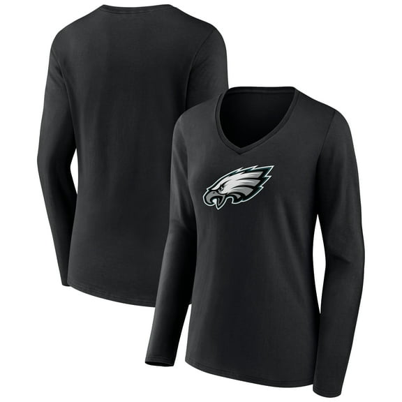 Women's Black Philadelphia Eagles Primary Team Logo Long Sleeve V-Neck T-Shirt