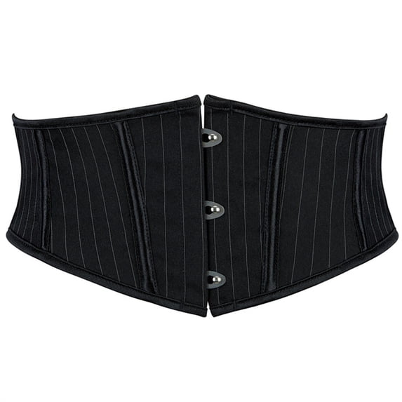 Women's Black Pinstripe Short 3 Hook Waist Cincher Corset Mini Waist Trainer Shaping Belt for Style