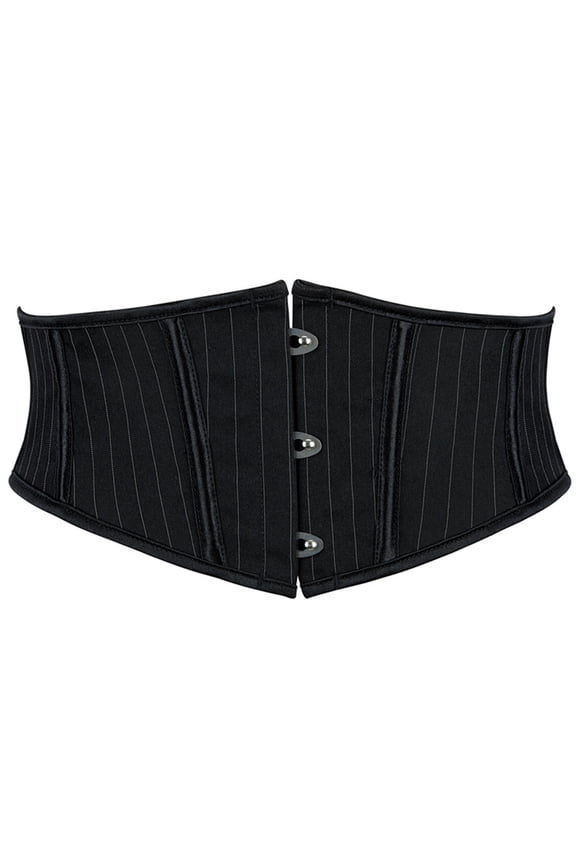 Women's Black Pinstripe Short 3 Hook Waist Cincher Corset Mini Waist Trainer Shaping Belt for Lolita Medieval Style