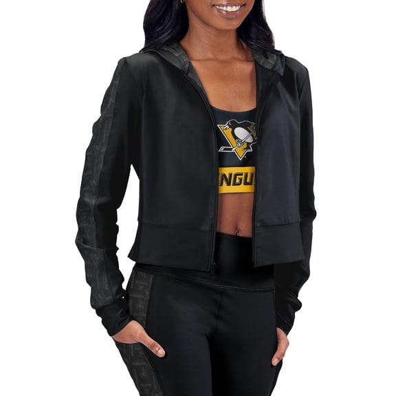 Women's Black Pittsburgh Penguins Cropped Full-Zip Hoodie