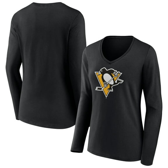 Women's Black Pittsburgh Penguins Team Logo Long Sleeve V-Neck T-Shirt