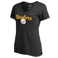 thumbnail image 1 of Women's Black Pittsburgh Steelers Freehand V-Neck T-Shirt, 1 of 3