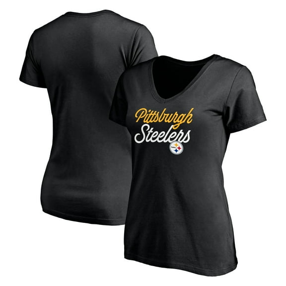 Women's Black Pittsburgh Steelers Long Stride V-Neck T-Shirt
