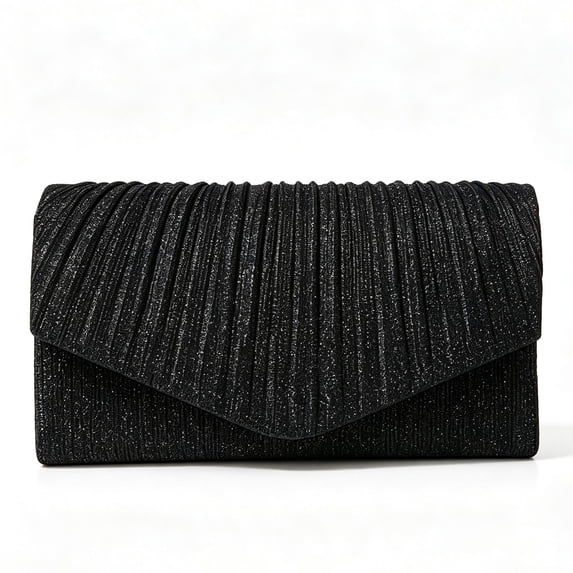 REMANLAND Women's Satin Pleated Evening Clutch Purse, Black
