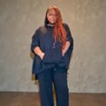 thumbnail image 1 of Women’s Black Plus Size Oversized Poncho Hoodie Set, 1 of 7
