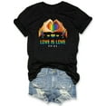 thumbnail image 1 of Women's Black Pride Graphic T-Shirt - "Love is Love" Rainbow Heart Design, 95% Polyester 5% Spandex, Regular Fit Short Sleeve Casual Top for Casual Attire & Pride Events, 1 of 4