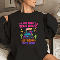 thumbnail image 1 of Women's Black Print Sweatshirt Graphic Sweatshirt Funky Pink Train Wreck Western Scene I'm Not Always A Train Wreck Just Kidding Toot Toot Tops S-3XL, 1 of 5