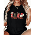 thumbnail image 1 of Women's Black Print T-Shirt Graphic Tee 'Tis The Season with Coffee, Christmas Tree, Gift, Santa Hat Festive Holiday Casual Tops S-5XL, 1 of 5