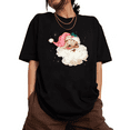 thumbnail image 1 of Women's Black Print T-Shirt Graphic Tee Vintage Pink Santa with Holly and Sparkles Christmas Design Tops S-5XL, 1 of 5