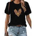 thumbnail image 1 of Women's Animal Print T-Shirt - Leopard Heart Graphic Short Sleeve Tee - Wild Romantic Style for Valentine‘s Day Date & Street Wear Tops, 1 of 5