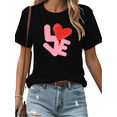 thumbnail image 1 of Women's Black Print Tshirt Graphic Tees Love Heart Pattern Shirts S-5XL Casual Daily Tops, 1 of 5