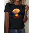 thumbnail image 1 of Women's Black Print Tshirt Graphic Tees Shirts Camping Bonfire Outdoor Design Casual Tops S-5XL, 1 of 5