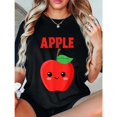 thumbnail image 1 of Women's Black Print Tshirt Graphic Tees Shirts Cute Apple Cartoon Fruit Humor S-5XL Tops, 1 of 5