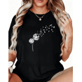 thumbnail image 1 of Women's Black Print Tshirt Graphic Tees Shirts Dandelion Bird Art Design Tops S-5XL, 1 of 5