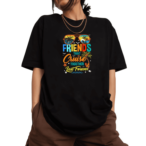 Women's Black Print Tshirt Graphic Tees Shirts Friends Cruise Forever S-5XL Tops