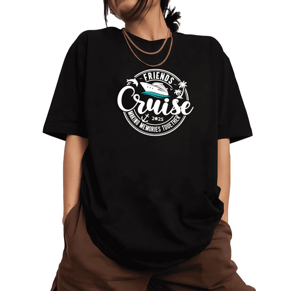 Black Print Tshirt Graphic Tees Shirts Friends Cruise Making Memories Together Design Ship Theme Casual Daily Tops S-5XL