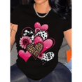 thumbnail image 1 of Women's Black Print Tshirt Graphic Tees Shirts Leopard Heart Sunflower Western Design Casual Tops S-5XL, 1 of 5