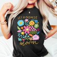thumbnail image 1 of Women's Black Print Tshirt Graphic Tees Shirts Let Kindness Bloom Floral Design Casual Tops S-5XL, 1 of 5