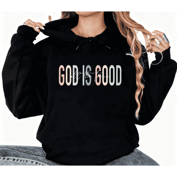 Women's Black Print hoodie Graphic Sweatshirt Colorful Faith Quote S-2XL Tops