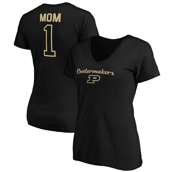 Women's Black Purdue Boilermakers #1 Mom V-Neck T-Shirt