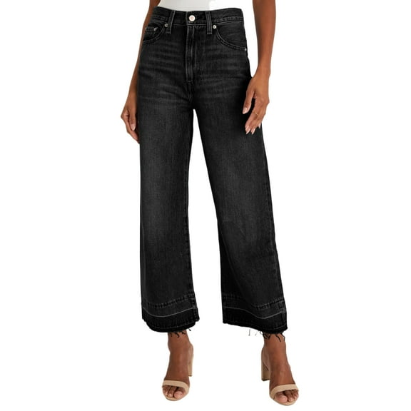 Women's Black Raw Hem Straight Leg Loose High Waist Jeans - Casual Everyday Style - [ZhiHiMeRi] | 10