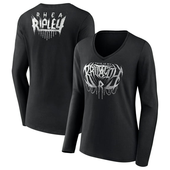 Women's Black Rhea Ripley This Is My Brutality V-Neck Long Sleeve T-Shirt
