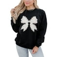thumbnail image 1 of Women's Black Rhinestone Decor Bowknot Graphic Pullover Sweatshirt - [ZhiHiMeRi] | (US 20-22)2XL, 1 of 8